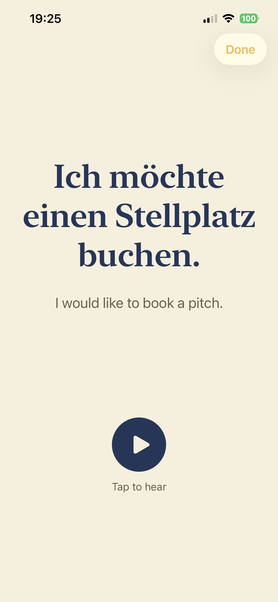 Full-screen German phrase ready to show another person